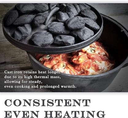Cuisiland 4.5QT Cast Iron Dutch Oven with Lip Lid & Bail Handle – Pre-Seasoned Camping Pot for Outdoor Cooking, Roasting, and Baking – Heavy-Duty Campfire Cookware with Even Heat Distribution