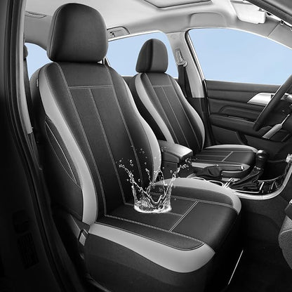 HChengkikz Car seat Covers Front Seat, Waterproof Neoprene Seat Covers, Airbag Compatible, Universal Fit Automotive Seat Covers for Most Cars, Trucks, SUVs (Black + LightGray)