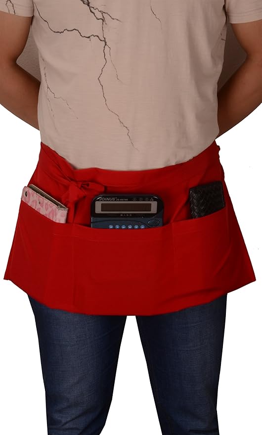 Resist water 3 big Pockets Waist Server Apron Kitchen Restaurant Unisex Half