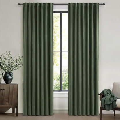 Olive Green Blackout Curtains & Drapes, Dining Room Boho Curtains 96 Inches