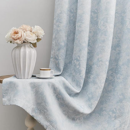Beauoop Blue Floral Jacquard Blackout Curtains 84 Inches Long