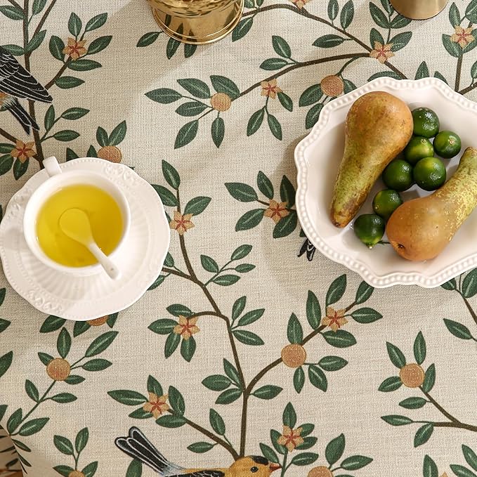 patdrea Designer Vintage Linen Round Table Cloth,Durable Breathable Cover Fall Dacorative Tablecloth,Decor Table Cover for Kitchen Dining,Holiday Christmas,Thanksgiving,Diameter 67"-Warbler