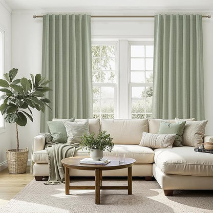 Sage Green Blackout Linen Curtains 108 Inches Long
