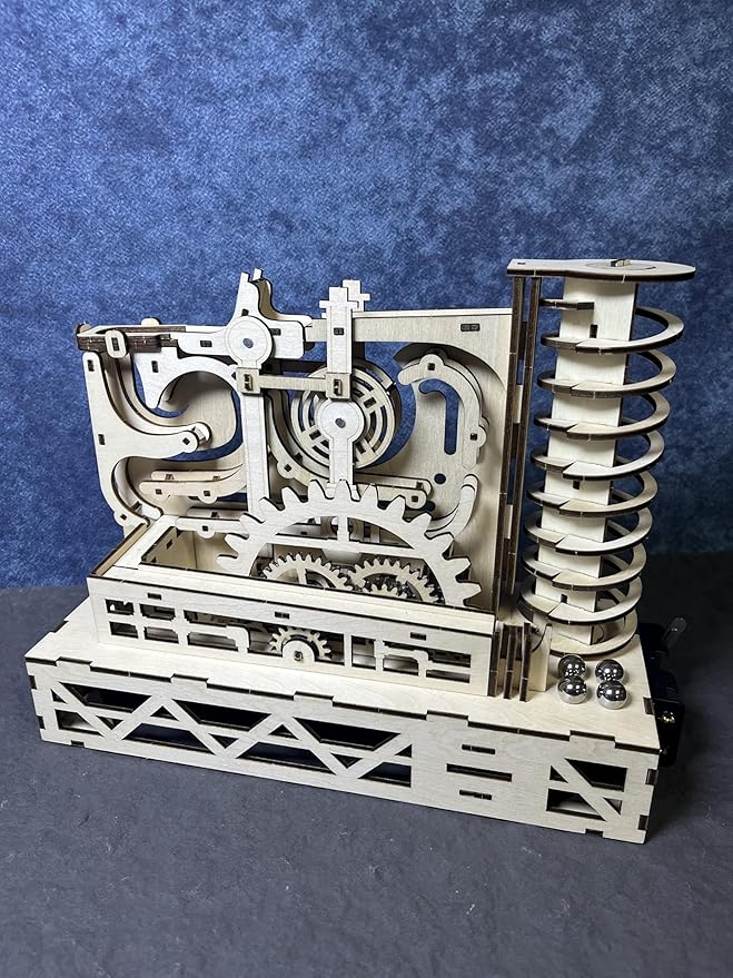 3D Wooden Mechanical Marble Run Puzzle Kit, Natural Wood Color, DIY Assembly Model, Educational Construction Set