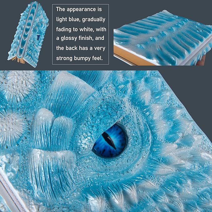 3D Dragon Eye Embossed Journal,Resin Engraving Notebook,Dnd notebook for Dragon Lovers ，Blank Paper,Hardcover Travel Notepad for Writing,Sketchbook,Collection,Gift,Decoration A4 and A5 Size (A5-Ice dragon)