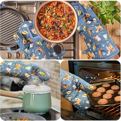Oven Mitts Gloves 1 Pair Heat Resistant 480 ℉ Non Slip Clear Silicone Printed