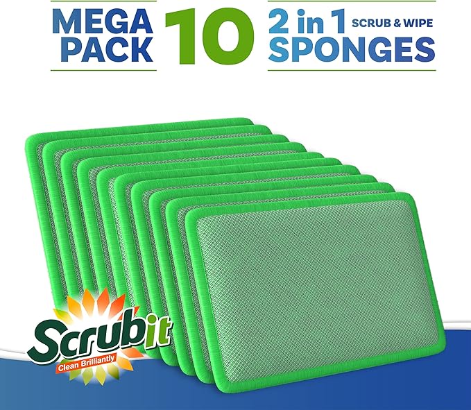 Scrub and Wipe Cleaning Pads – SCRUBIT Dual Sided Scouring Pad and Sponge