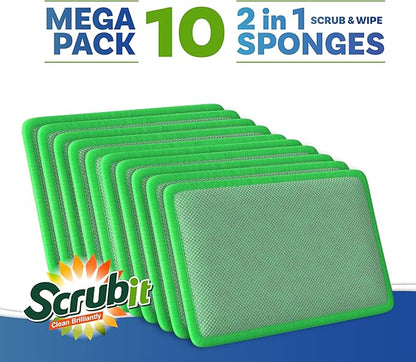 Scrub and Wipe Cleaning Pads – SCRUBIT Dual Sided Scouring Pad and Sponge