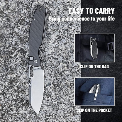 CJRB CUTLERY Pocket Knife Ekko(1929) Folding Knife for Men AR-RPM9 Steel Blade and Black Carbon Fiber Handle for Work Outdoor Hinking Camping