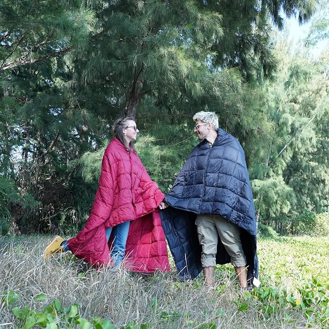 KingCamp Ultralight Camping Blanket, Packable Down Alternative Puffy Wearable Blankets Weatherproof Warm Package Quilt with Snap Buttons for Outdoor Hiking Travel Picnic Stadium (79" x 57", BLACK)
