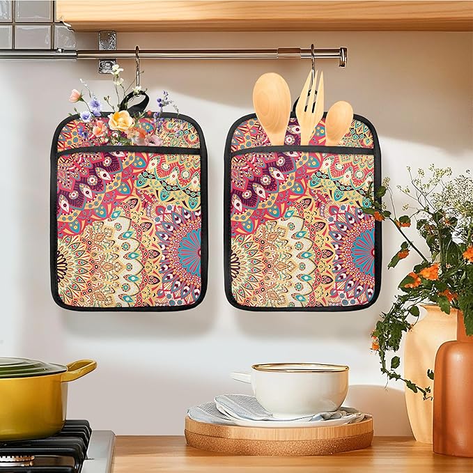 Colorful Abstract Mandala Floral Pot Holders