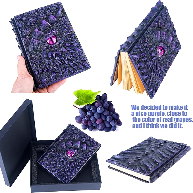 3D Dragon Eye Embossed Journal,Resin Engraving Notebook,Dnd notebook for Dragon Lovers ，Blank Paper,Hardcover Travel Notepad for Writing,Sketchbook,Collection,Gift,Decoration A4 and A5 Size (A5-Dark Purple)