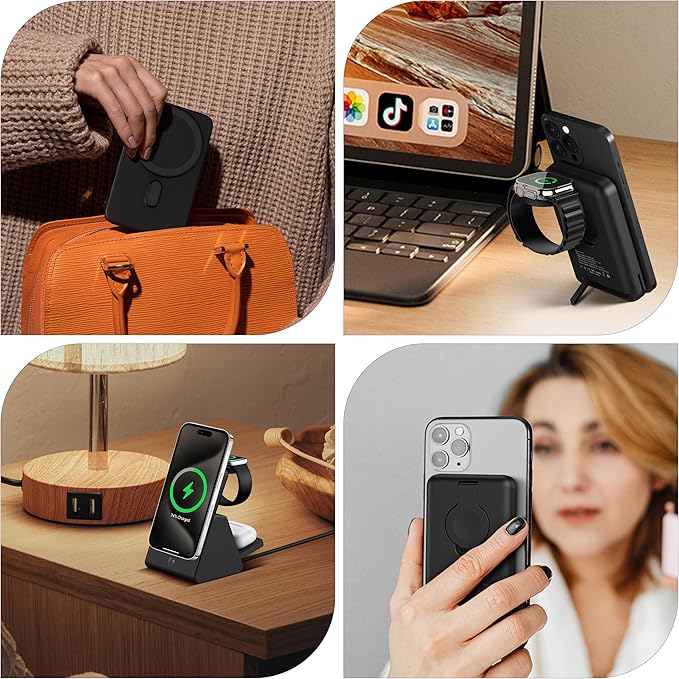 Smtcsl 3-in-1 Wireless Charging Station: Portable 5000mAh Power Bank Charger
