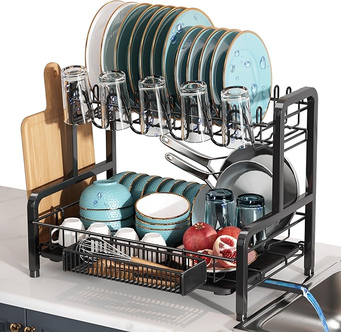2 Tier Black Dish Drainer Drying Rack