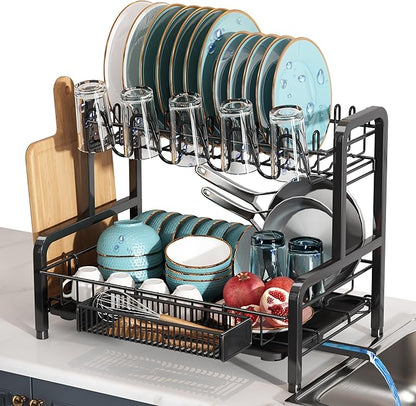 2 Tier Black Dish Drainer Drying Rack