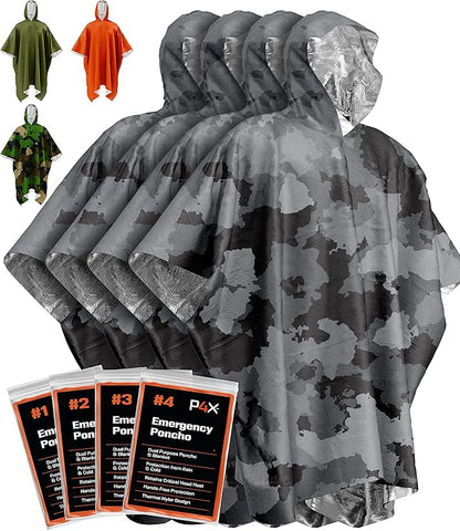 PREPARED4X Emergency Poncho and Mylar Blanket Liner - Waterproof, Wind-Resistant Outdoor Rain Poncho for Camping, Emergencies