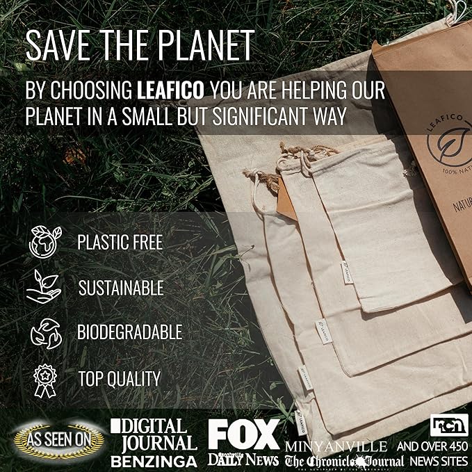 Cotton Storage Bags ??X-Large 14x17 Inch (6-Pack) ??Reusable Muslin Bags with Drawstrings ??Biodegradable Canvas Fabric Sacks ??Perfect for Bread, Bulk Produce, Potatoes, Onions, Shoes