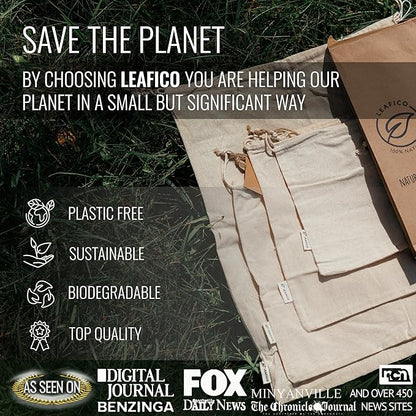 Cotton Storage Bags ??X-Large 14x17 Inch (6-Pack) ??Reusable Muslin Bags with Drawstrings ??Biodegradable Canvas Fabric Sacks ??Perfect for Bread, Bulk Produce, Potatoes, Onions, Shoes