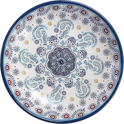 Bico Blue Talavera Pasta Bowls, 35oz Salad Bowl Set of 4, Large Ceramic Serving Dinner Bowls for Soup and Cereal, Microwave and Dishwasher Safe, Gift for Housewarming and Thanksgiving