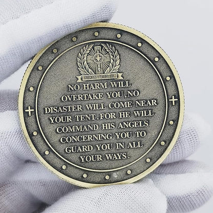 Archangel Michael Challenge Coin Religious Art Collectible with Inspirational Scripture Psalm 91:10 – 11 (Pack of 3)