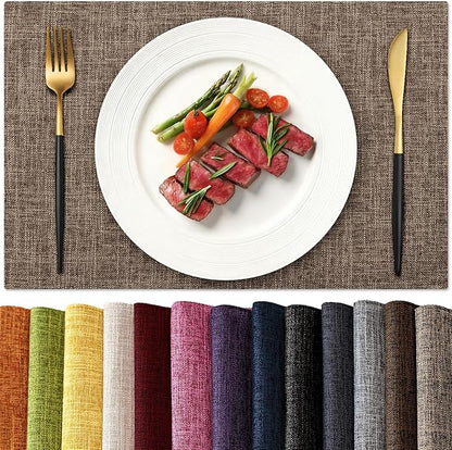 KXN Placemats Set of 4, Dual-Layer Thickened Faux Linen Table Mats, Heat Resistant & Wrinkle-Free, Machine Washable Cloth Place Mats for Kitchen Dining Indoor Outdoor (Burlap)