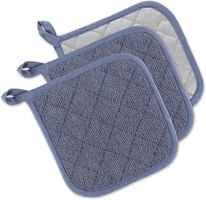 DII Basic Terry Collection Quilted 100% Cotton, Stonewash Blue, 3 Piece