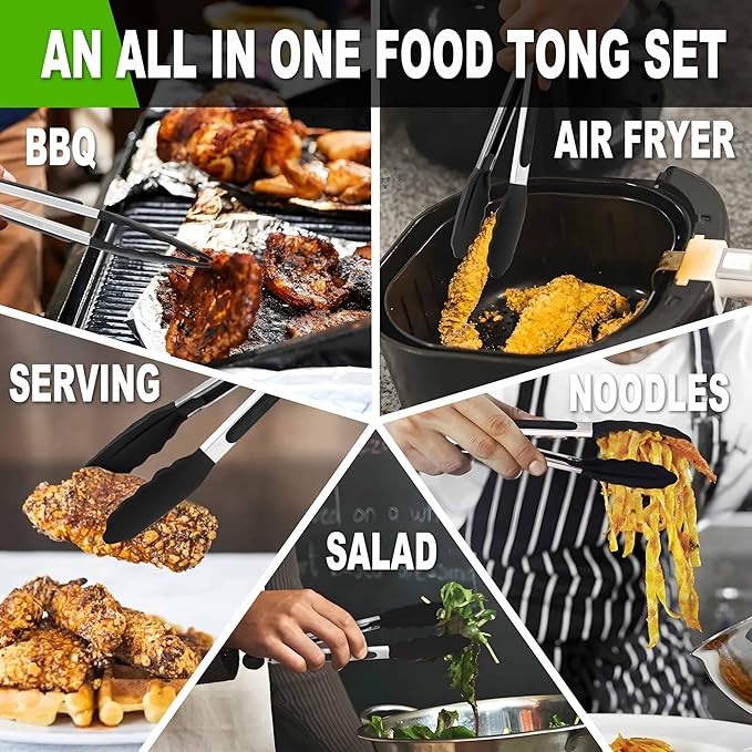 Anaeat Non-Stick Silicone Locking Tong Set of 3