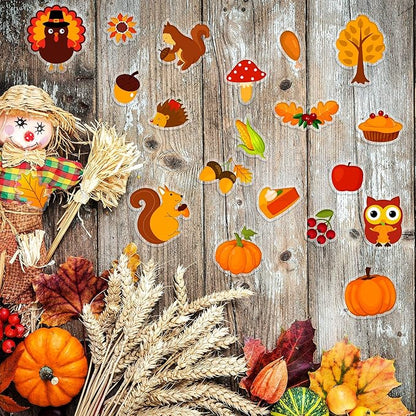 40 PCS Fall Thick Gel Cling Autumn Window Gel Clings Decals Stickers for Kids, Toddlers and Adults Home Airplane Classroom Nursery Thanksgiving Party Supplies Decorations Removable and Reusable