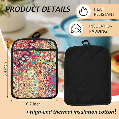 Colorful Abstract Mandala Floral Pot Holders
