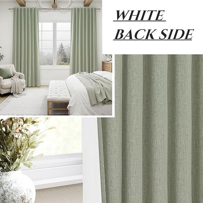 Sage Green Blackout Linen Curtains 108 Inches Long