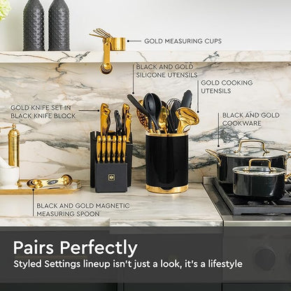 STYLED SETTINGS Black and Gold Utensil Holder