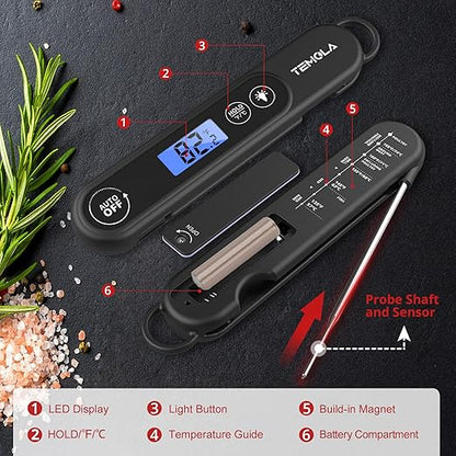 Meat Thermometer for Cooking, Instant Read Food Thermometer with Backlight Waterproof, Kitchen Digital Candy Thermometer for Grill BBQ Baking Water Milk Smoker Oil Deep Fry Liquids Turkey