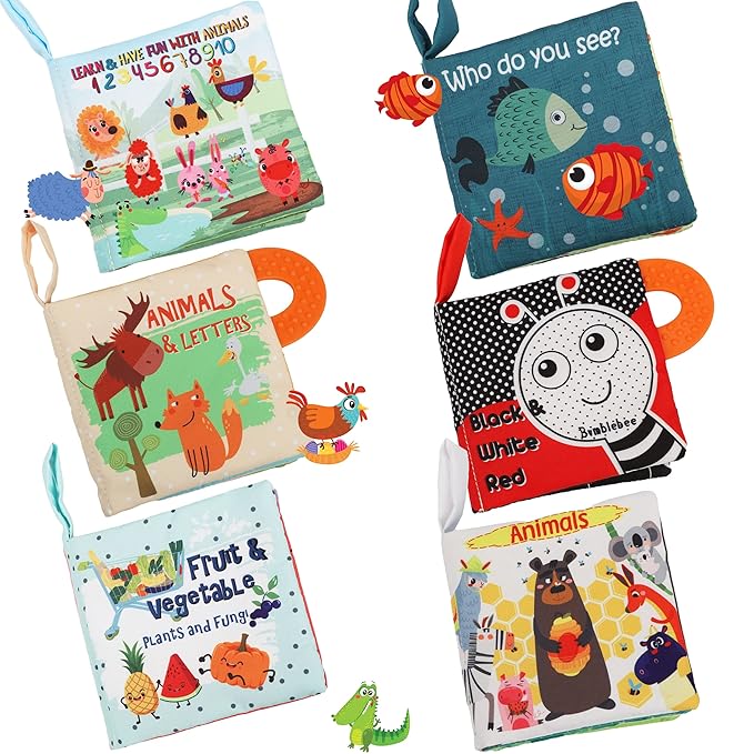 Baby Books Toys Gifts, Touch and Feel Cloth Crinkle Books for Babies,Infant Toddler Baby 0-3-6-12-18 Months, Early Learning Toys 6 to 12 Months 1-2 Years Old, Easter Shower Gift for Boys Girls,6 PCS
