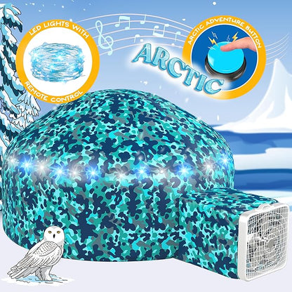 W&O Arctic Camo Aerodome with LED Lights & Sound – Inflates in Seconds for Kids Ages 3-12 (Fan Not Included)