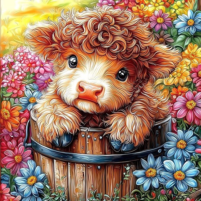 Highland Cow 500 Piece Puzzles for Adults Cute Cow Flower Animal Jigsaw Puzzles 500 Pieces Difficult Unique Family Challenging Puzzle (20"x20")