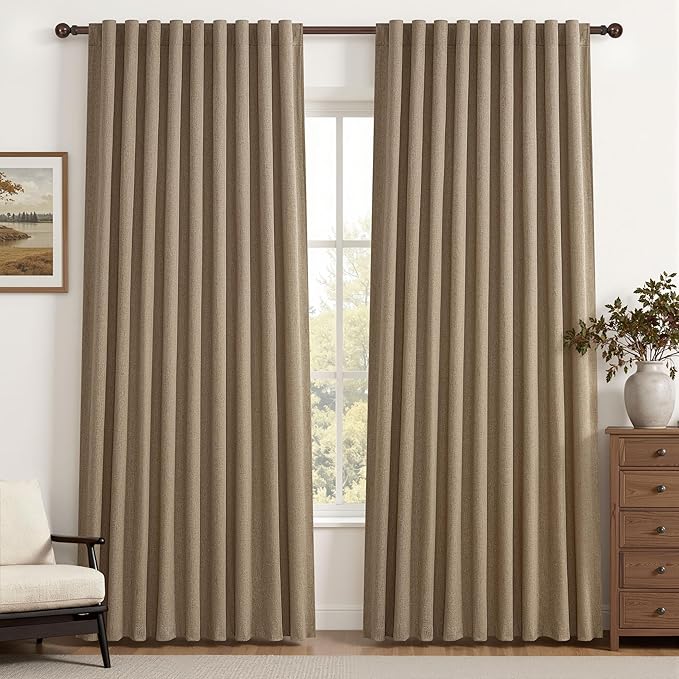 Rust Brown Blackout Curtains 60 Inches Extra Wide Linen 96 Inch Length