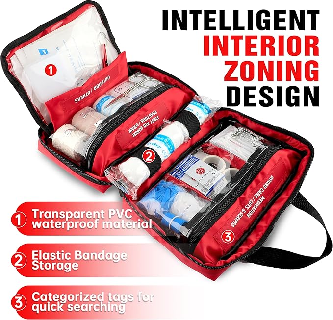 Kitgo First Aid Kit with Hospital Grade Medical Supplies, 220pcs Emergency Medical Trauma Kit, Gift for Dad Husband Great for Home, Outdoors, Office, Car, Travel, Camping, Hiking, Boating