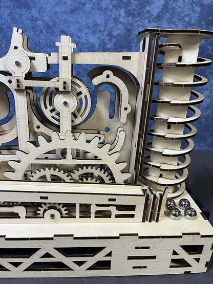 3D Wooden Mechanical Marble Run Puzzle Kit, Natural Wood Color, DIY Assembly Model, Educational Construction Set