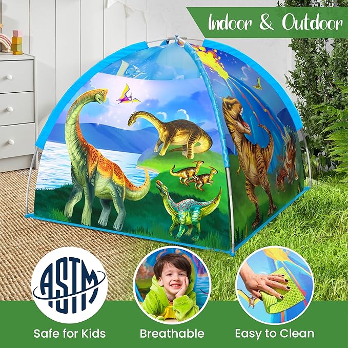 W&O Dino Paradise Super Dome with Roar Button, Dinosaur Toys and LED Lights - Epic Dinosaur Tent for Kids Aged 3-12 - Perfect for Indoor & Outdoor Adventures