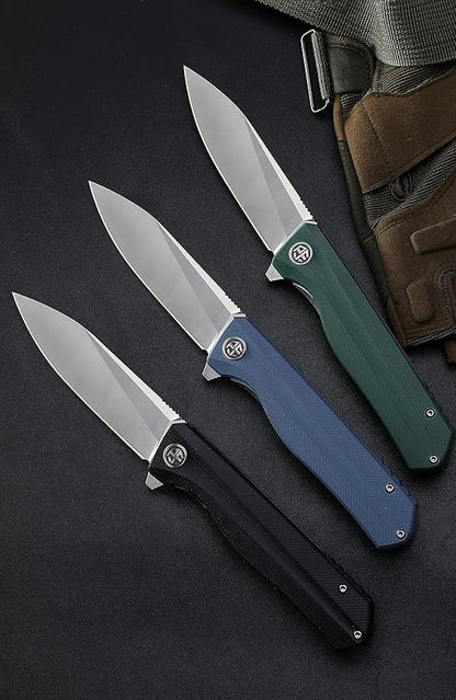 Petrified fish G10 handle D2 steel blade 2CR13 liner ball bearing flipper folding knife camping hunting EDC pocket tool PF818 (Purple, Stonewash)