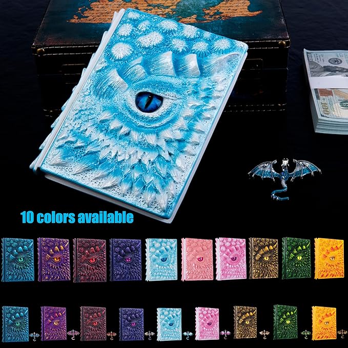 3D Dragon Eye Embossed Journal,Resin Engraving Notebook,Dnd notebook for Dragon Lovers ，Blank Paper,Hardcover Travel Notepad for Writing,Sketchbook,Collection,Gift,Decoration A4 and A5 Size (A5-Ice dragon-Lined)