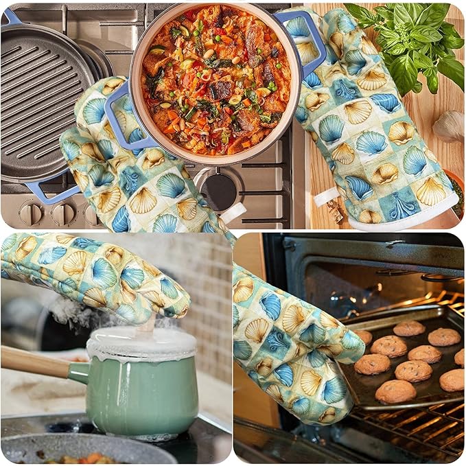 Oven Mitts Gloves 1 Pair Heat Resistant 480 ℉ Non Slip Clear Silicone Printed