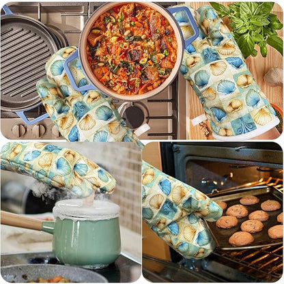 Oven Mitts Gloves 1 Pair Heat Resistant 480 ℉ Non Slip Clear Silicone Printed