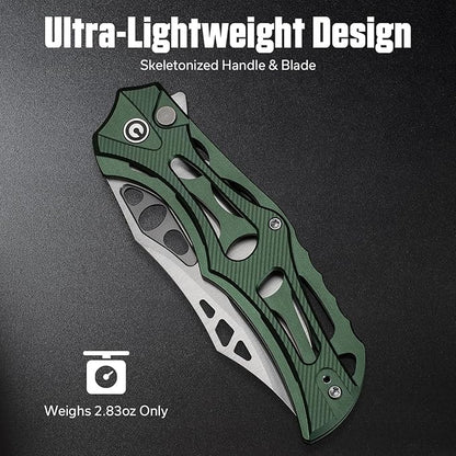 CIVIVI Biophase Pocket Folding Knife for Men, 3.48" Nitro-V Blade Aluminum Handle, Lightweight Skeletonized Flipper Knife for Tactical Survival C23083-1 (Green)