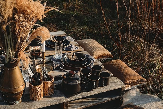 Barebones Enamel Cup Set- Enamel Coffee Mugs Set of 2 16-oz - Stainless Steel Rim Camping Mug for Indoor and Outdoor Use (Charcoal)