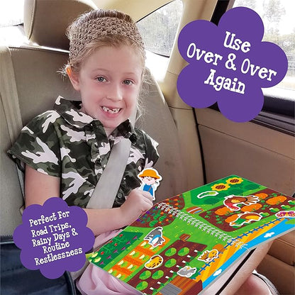 Reusable Jelly Sticker Book, 58 Farm Animals Thick Jelly Stickers Waterproof Gel Cling Decals Farm Themed Busy Book Hands-on Activity Travel Game Educational Learning Toys for Toddlers, Kids