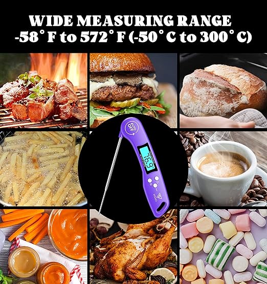 DOQAUS Digital Meat Thermometer, Instant Read Food Thermometers for Cooking, Kitchen Probe with Backlit & Reversible Display, Wide Temperature Range for Turkey, Grill, BBQ, Baking, Bread, Sourdough