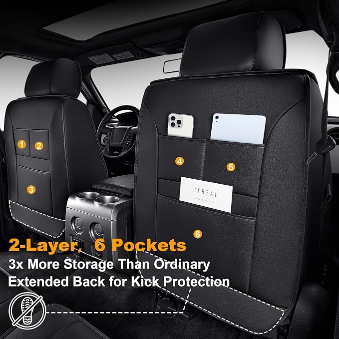 IKABEVEM for Ford F150 2009-2024 2025 2026 Seat Covers - F250 F350 F450 2017-2025 2026 Seat Protectors with Waterproof Leather(Full Set,Black & Grey)