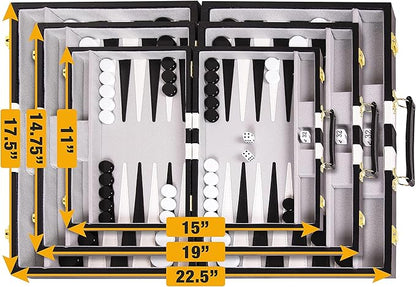 Backgammon Sets for Adults with Premium Leather Case | Classic Travel Backgammon Set for Adults and Kids with Strategy & Guide | 11 Inches | Small | Black