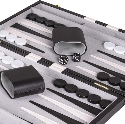 Backgammon Sets for Adults with Premium Leather Case | Classic Travel Backgammon Set for Adults and Kids with Strategy & Guide | 11 Inches | Small | Black